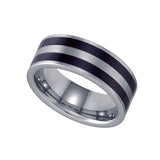 Tungsten Flat Brushed Grey Comfort-fit 8mm Size-8 Mens Wedding Band with Double Black Lines