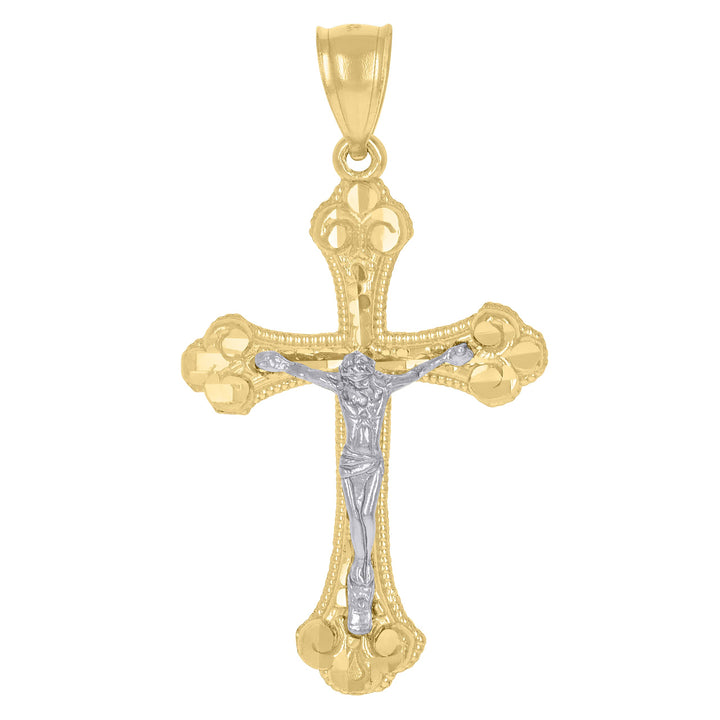 14kt Gold Unisex Two-tone DC Cross Crucifix Jesus Ht:40.6mm Pendant Charm