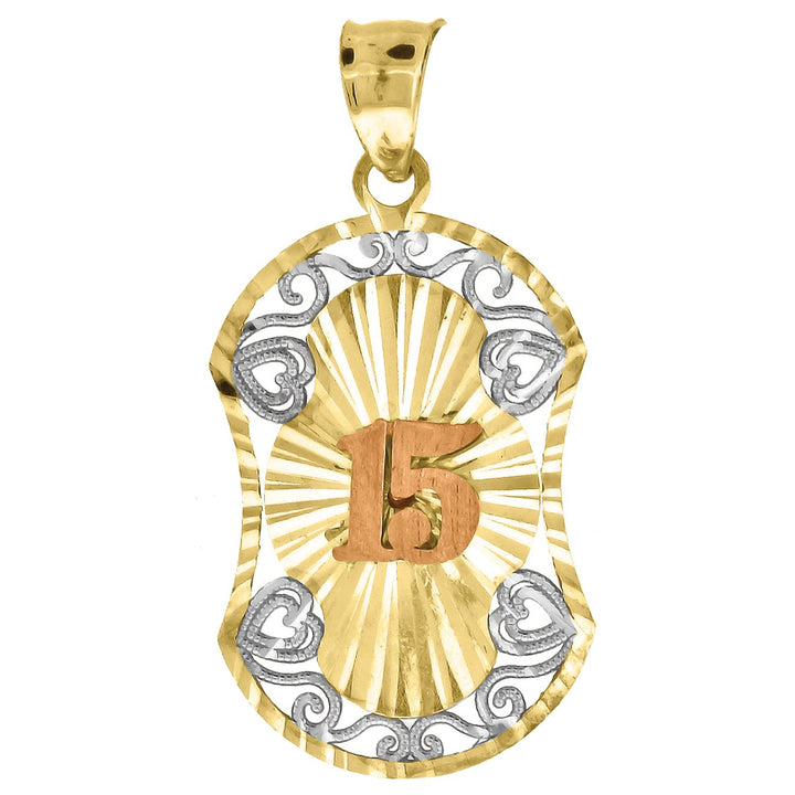 10kt Gold Tri-color DC Womens 15 Anos Ht:28.1mm x W:14.5mm Quinceanera Charm Pendant
