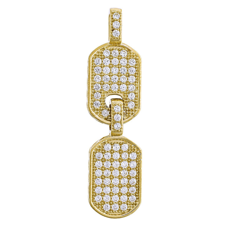 10kt Gold CZ Mens Double Ht:36.7mm x W:9.3mm Dog Tag Charm Pendant