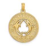 14k Yellow Gold MARCO ISLAND On Round Frame with  Dolphins Charm Pendant