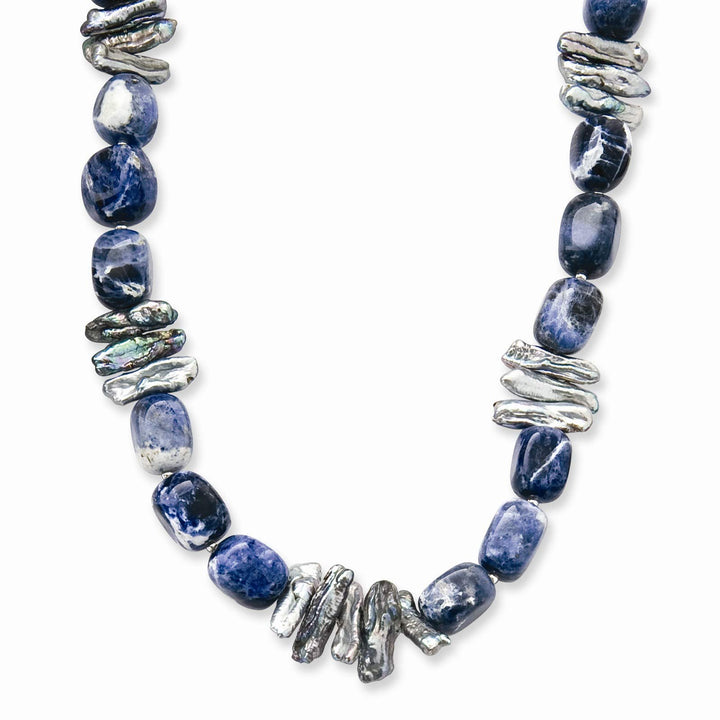 925 Sterling Silver Sodalite and Grey Freshwater Cultured Pearl Necklace, Bracelet