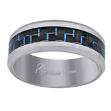 Tungsten Blue Carbon Fiber Inlay Polished Beveled Edges Mens Comfort-fit 8mm Size-10.5 Wedding Anniversary Band