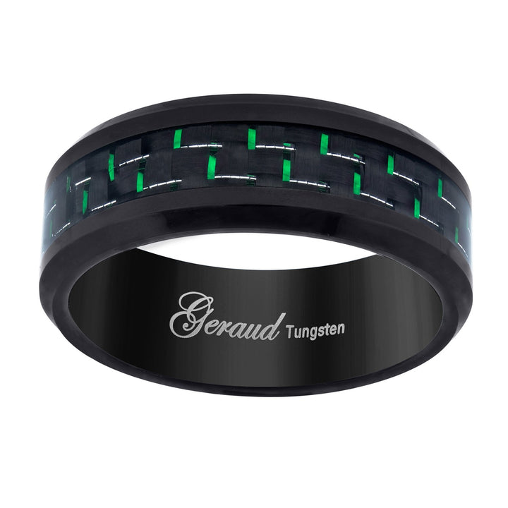Tungsten Black Green Carbon Fiber Inlay Mens Comfort-fit 8mm Size-10 Wedding Anniversary Band
