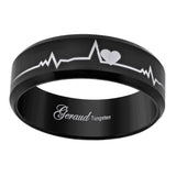 Tungsten Black Heart Beat EKG Comfort-fit 8mm Size-10 Mens Wedding Band