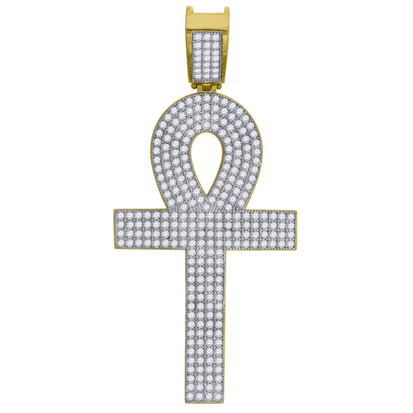 10kt Two-tone Gold Mens Women Cubic Zirconia CZ Ankh Cross Religious Charm Pendant