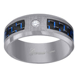 Tungsten CZ Blue Carbon Fiber Inlay Mens Comfort-fit 8mm Size-8 Wedding Anniversary Band