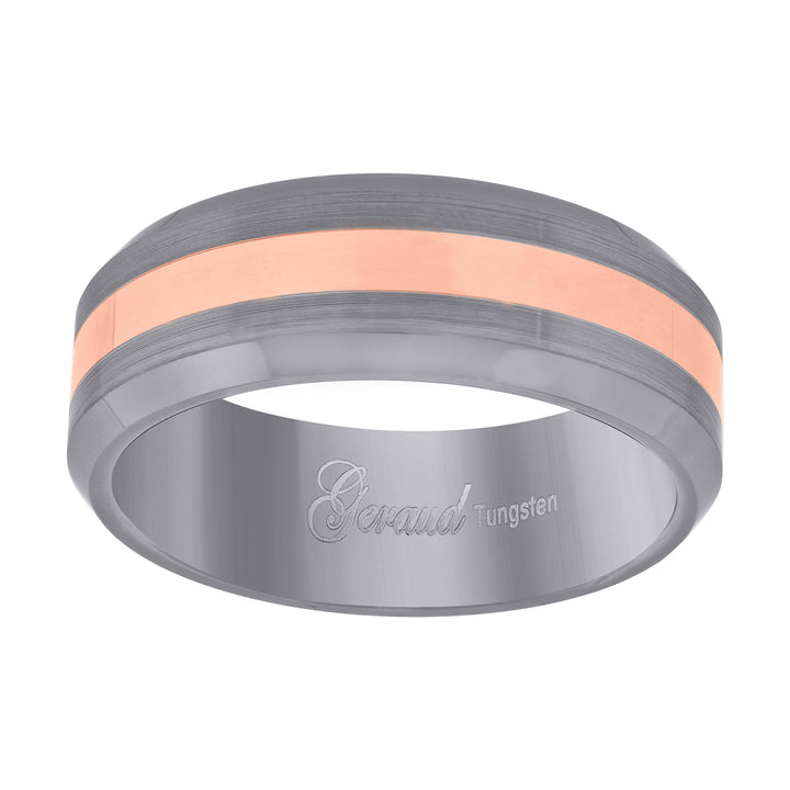 Tungsten Brushed Rose-tone Center Beveled Edges Mens Comfort-fit 8mm Size-7.5 Wedding Anniversary Band