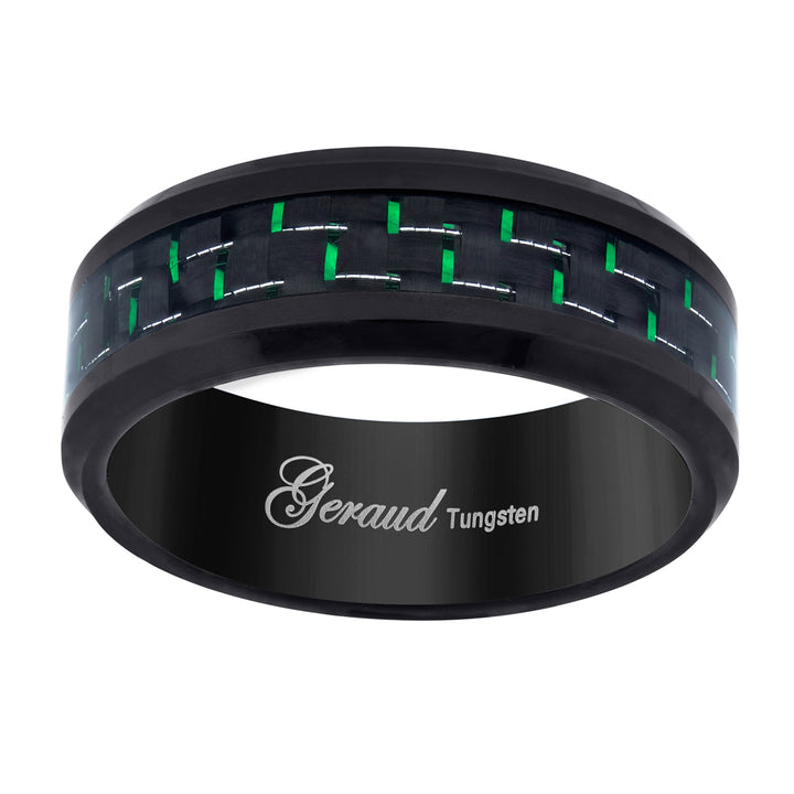 Tungsten Black Green Carbon Fiber Inlay Mens Comfort-fit 8mm Size-7 Wedding Anniversary Band