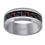 Tungsten Red Carbon Fiber Inlay Polished Beveled Edges Mens Comfort-fit 8mm Size-10 Wedding Anniversary Band