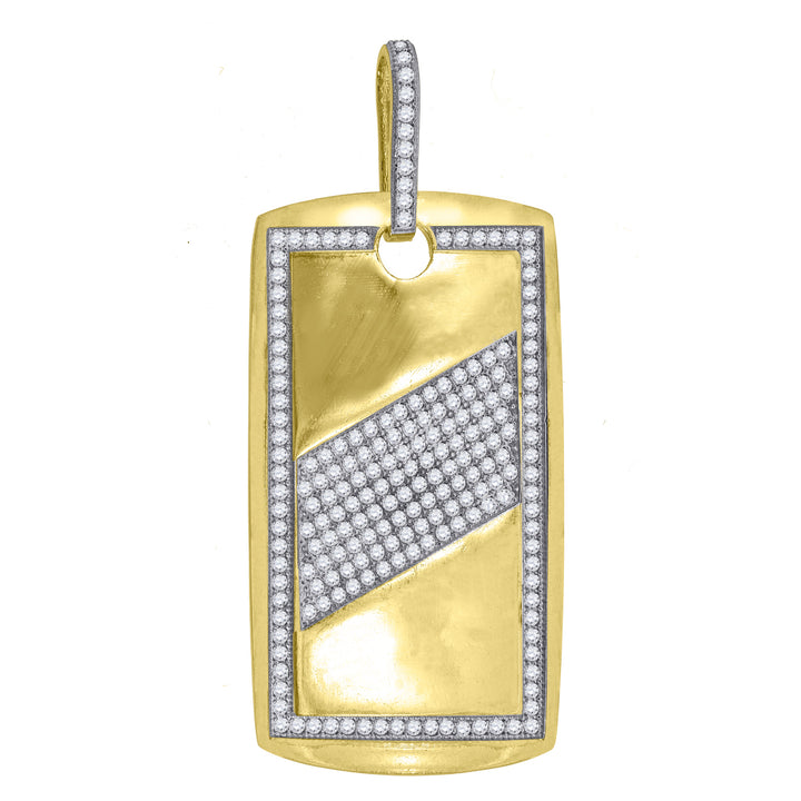 10kt Gold Two-tone CZ Polished Mens Ht:56.9mm x W:27.4mm Dog Tag Charm Pendant