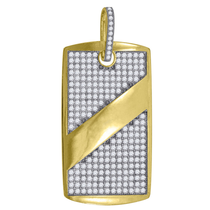 10kt Gold Two-tone CZ Polished Mens Ht:49.7mm x W:23mm Dog Tag Charm Pendant