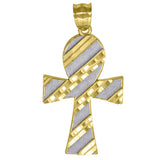 10kt Gold DC Two-tone Textured Mens Ankh Ht:46.3mm x W:23.2mm Religious Charm Pendant