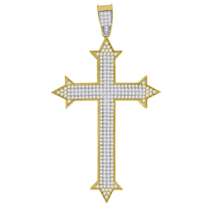 10kt Gold Two-tone CZ Mens Cross Ht:74.3mm x W:41.1mm Religious Charm Pendant
