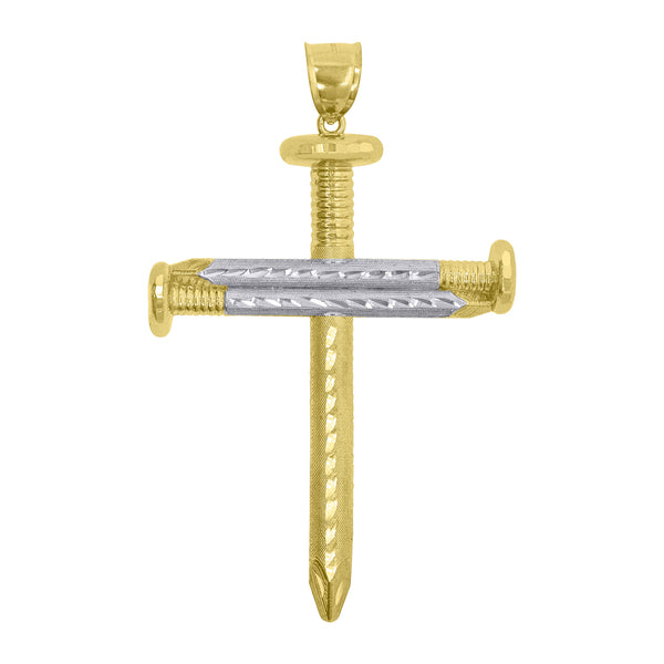 10kt Two-tone Gold Mens Women Polished Finish Textured Nail Cross Religious Charm Pendant