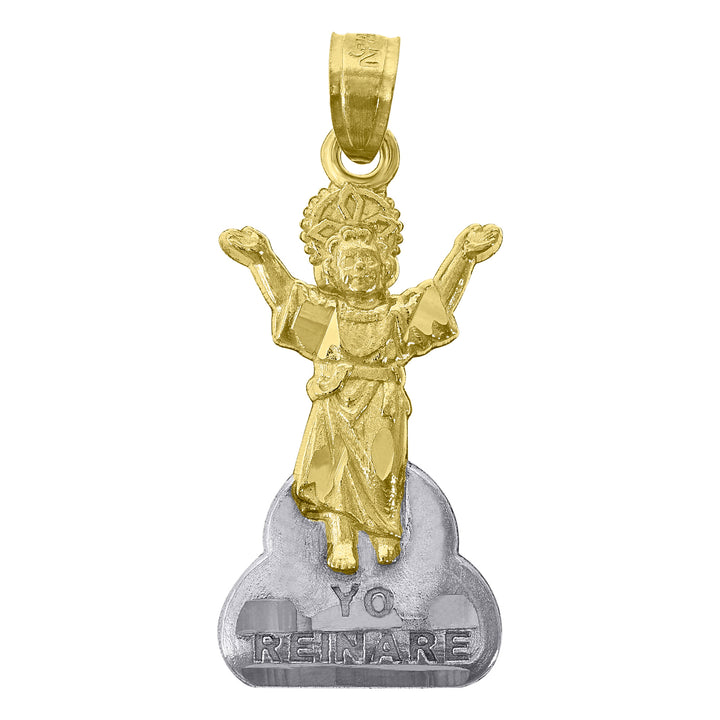 14kt Gold Mens Two-tone Jesus Yo Reinare Ht:26.5mm Religious Pendant Charm