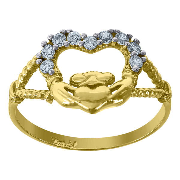 14kt Gold Womens CZ Claddagh Size 7 Ring Band
