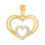 14kt Two-tone Gold Womens CZ Heart Ht:16.3mm Pendant Charm