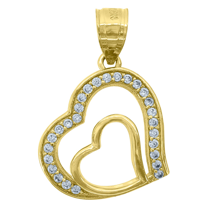 10kt Gold CZ Polished Womens Ht:20.5mm x W:15.1mm Heart Charm Pendant