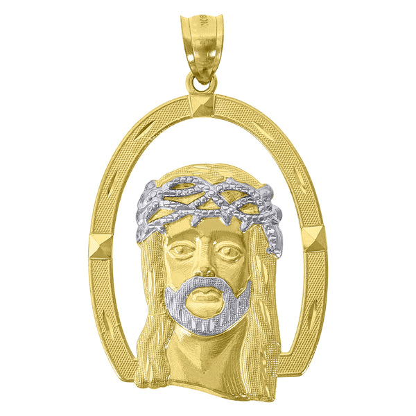 10kt Two-tone Gold Mens Women Textured Jesus Christ Religious Charm Pendant