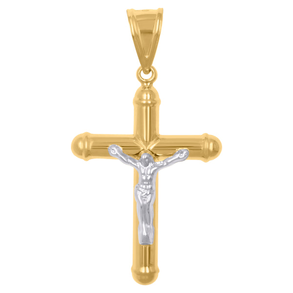 10kt Gold Two-tone Polished Mens Cross Crucifix Ht:54.9mm x W:31.5mm Religious Charm Pendant