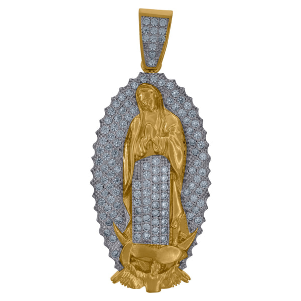 10kt Gold Two-tone CZ Mens Guadalupe Mary Ht:47.2mm x W:20.8mm Religious Charm Pendant