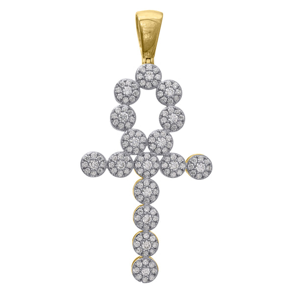 10kt Gold Two-tone CZ Mens Ankh Cross Ht:58.3mm x W:28.1mm Religious Charm Pendant