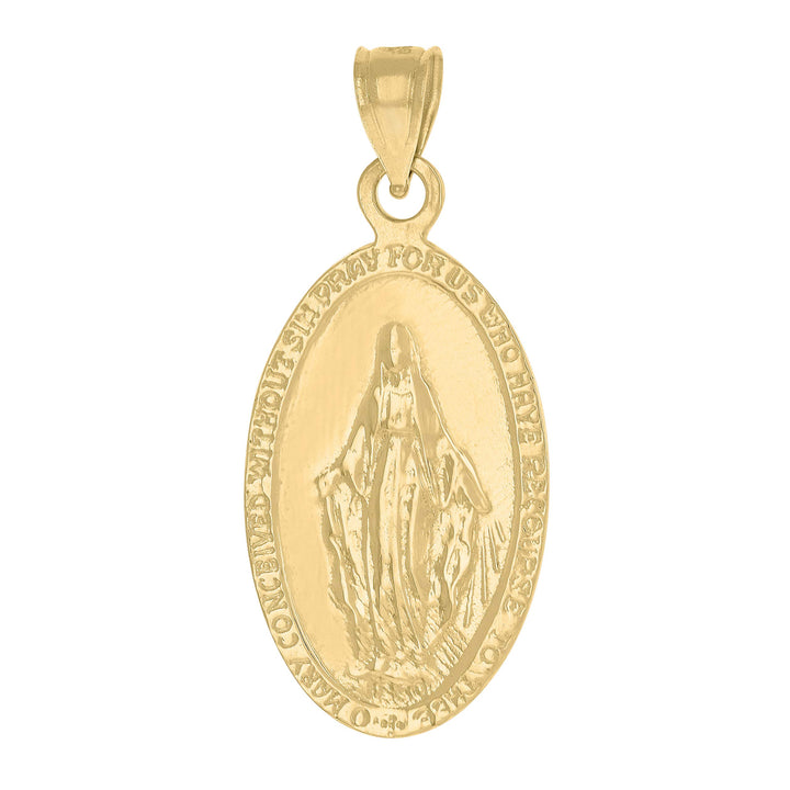 14kt Yellow Gold Unisex Mary Pray for Us Oval Religious Ht:31.5mm Pendant Charm