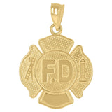 10kt Gold Textured Unisex Fire Department Ht:22.5mm x W:16.5mm Badge Charm Pendant
