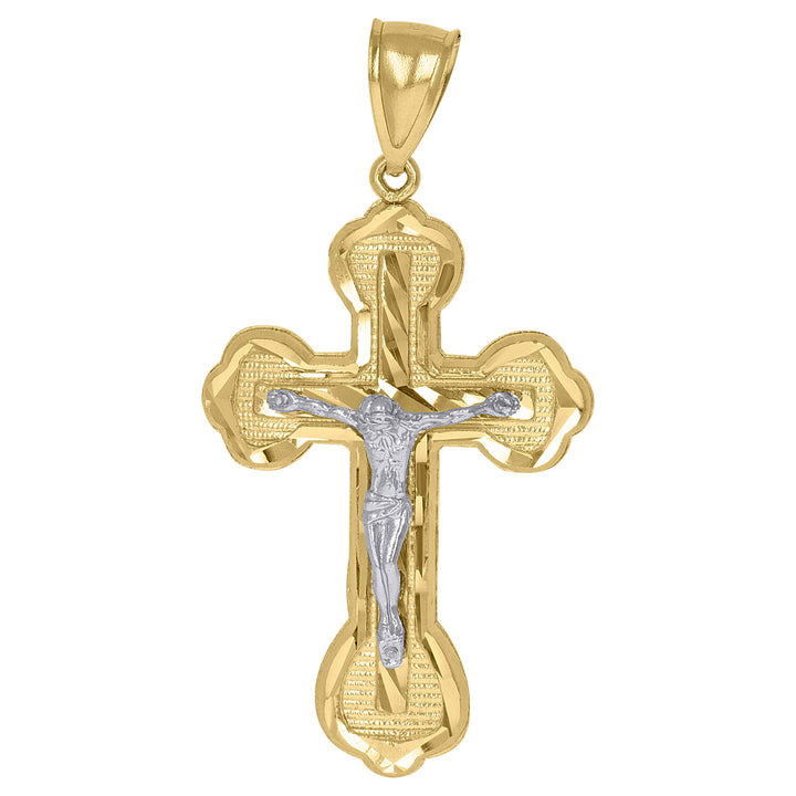 10kt Gold Two-tone DC Mens Cross Crucifix Ht:56.5mm x W:33mm Religious Charm Pendant