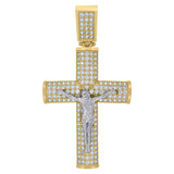 10kt Two-tone Gold Unisex Cubic Zirconia CZ Crucifix Cross Religious Charm Pendant