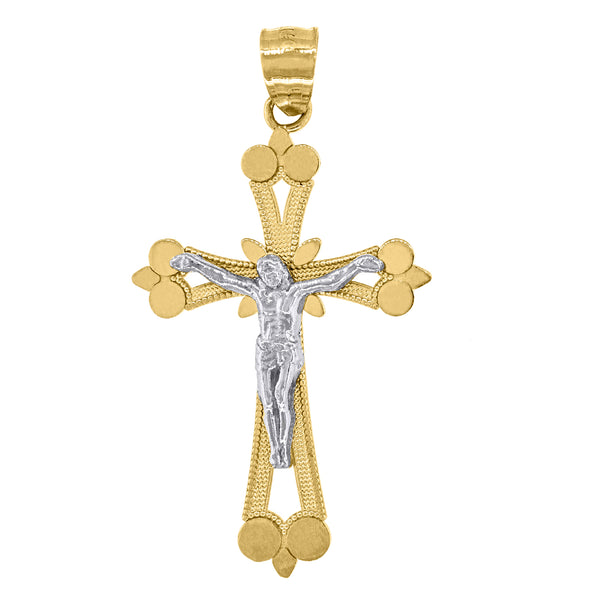 14kt Gold Mens Two-tone Cross Crucifix Ht:37mm Religious Pendant Charm
