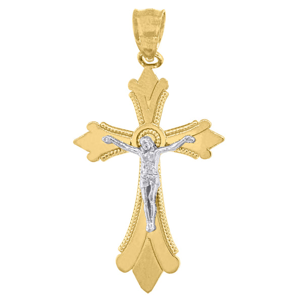 14kt Gold Mens Two-tone Cross Crucifix Ht:35.4mm Religious Pendant Charm