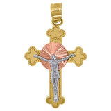 14kt Gold Unisex Tri-color Cross Crucifix Ht:26.5mm Religious Pendant Charm