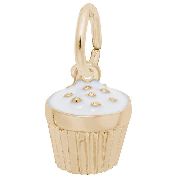 Rembrandt Charms Gold Plated Sterling Silver Cupcake White Charm Pendant