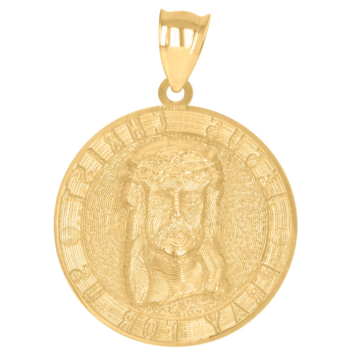 10kt Gold Two-tone Polished Unisex Jesus Christ Pray For US Ht:33.9mm x W:24.3mm Religious Charm Pendant