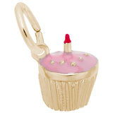 Rembrandt Charms Gold Plated Sterling Silver Cupcake W/Candle & Pink Paint Charm Pendant