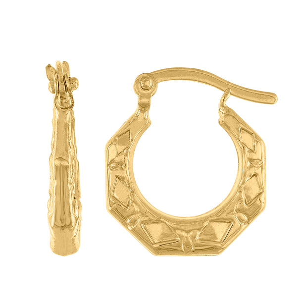 14kt Yellow Gold Womens Polished Hexagon Textured Huggie Hoop 17.1mm x Snap Earrings