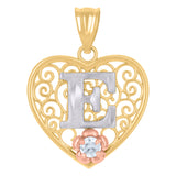 10kt Tri-color Gold Womens Heart Initial E Charm Pendant