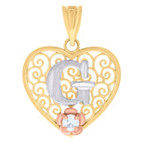 10kt Tri-color Gold Womens Heart Initial G Charm Pendant