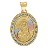 10kt Tri-Color Gold Unisex Cubic Zirconia CZ Saint Barbara Religious Oval Charm Pendant
