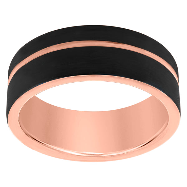 Tungsten Black Rose Tone Mens Beveled Edge Comfort Fit Anniversary Band 8mm Sizes 7 To 14