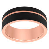 Tungsten Black Rose Tone Mens Beveled Edge Comfort Fit Anniversary Band 8mm Size-7