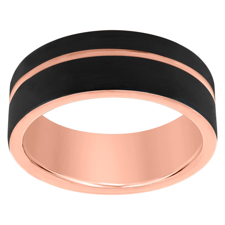 Tungsten Black Rose Tone Mens Beveled Edge Comfort Fit Anniversary Band 8mm Size-7.5