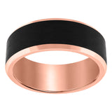 Tungsten Black Rose Tone Mens Beveled Edges Comfort Fit Anniversary Band 8mm Sizes 7 To 14