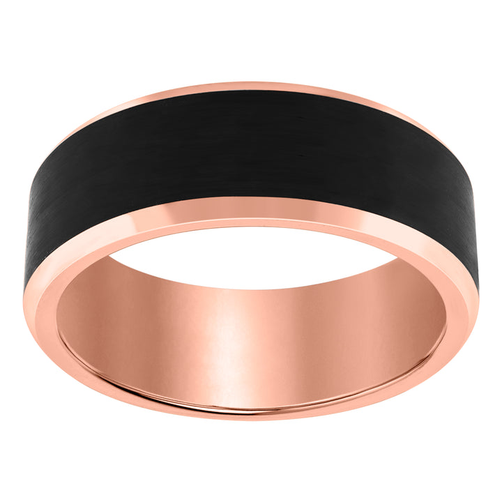 Tungsten Black Rose Tone Mens Beveled Edges Comfort Fit Anniversary Band 8mm Size-12.5