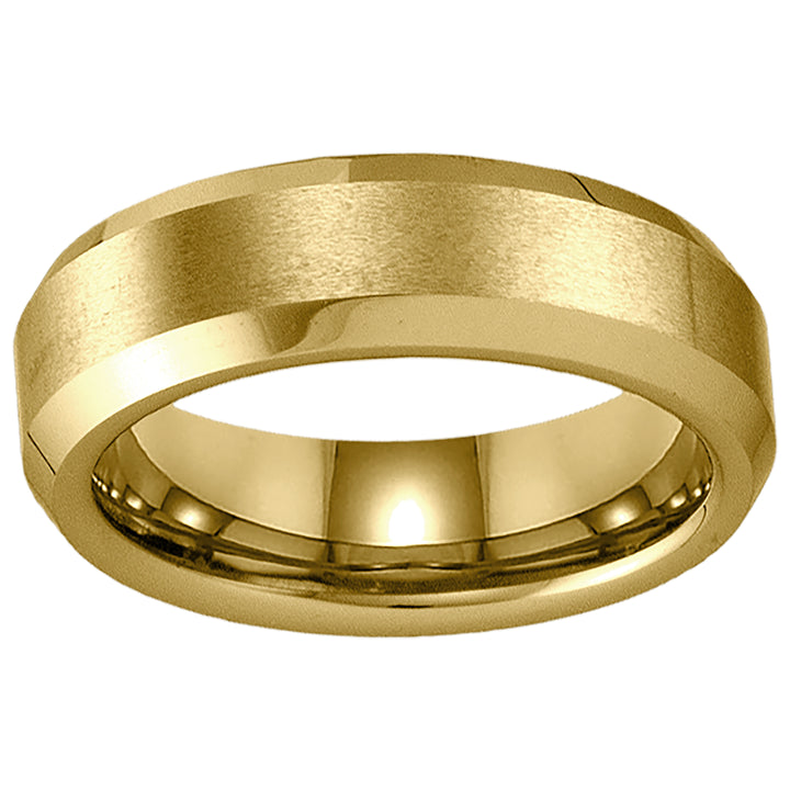 Tungsten Yellow Tone Mens Ridged Edge Brushed Comfort Fit Anniversary Band 6mm Size-7