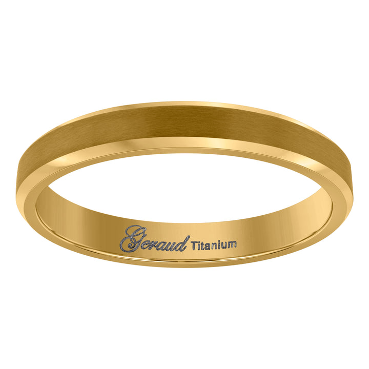 Titanium Gold Tone Mens Brushed Beveled Edge Comfort Fit Wedding Band 4mm Size 7