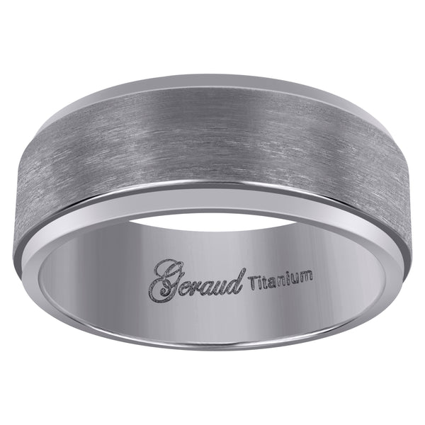 Titanium Mens Brushed Beveled Edge Comfort Fit Wedding Band 8mm Sizes 8 - 13