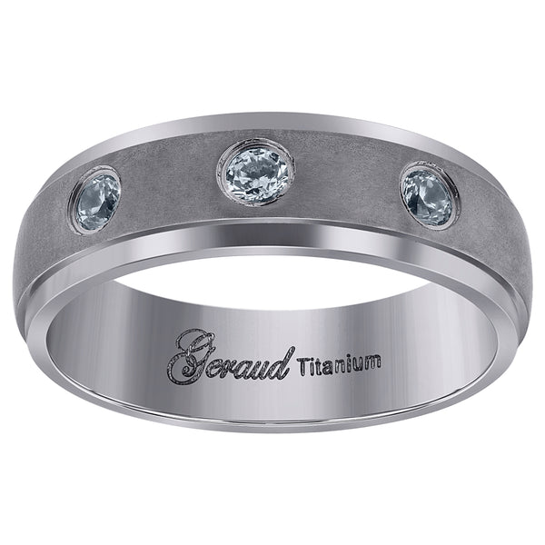 Titanium Mens Cubic Zirconia CZ Brushed Ridged Edge Comfort Fit Wedding Band 6mm Sizes 7 - 13